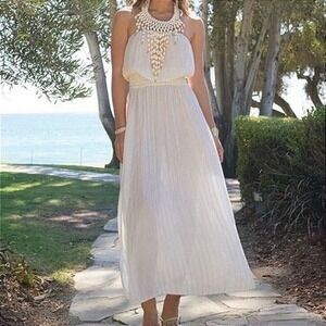 Ramy‎ Brook Viola Shell Halter Midi Dress – Size S – NWT – Boho Resort White